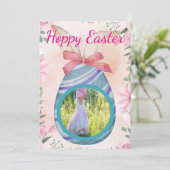 Happy Easter - purple blue egg with photo Kaart (Staand voorkant)