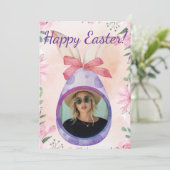Happy Easter - purple egg with photo Kaart (Staand voorkant)
