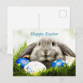 Happy Easter Rabbit Aankondigingskaart (Voorkant / Achterkant)