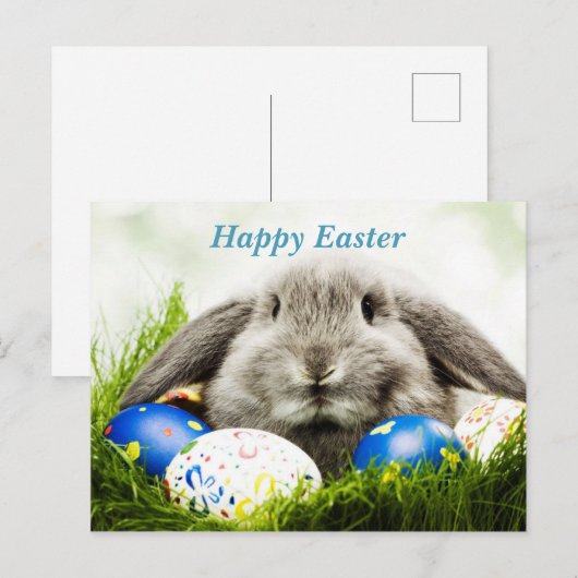 Happy Easter Rabbit Aankondigingskaart (Voorkant / Achterkant)