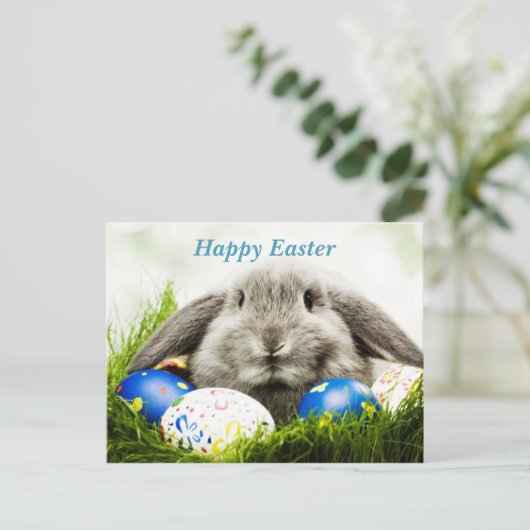 Happy Easter Rabbit Aankondigingskaart (Staand voorkant)