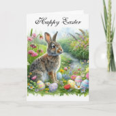 Happy Easter Rabbit and Holiday Eggs  Kaart (Voorkant)