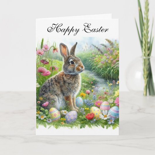 Happy Easter Rabbit and Holiday Eggs  Kaart (Voorkant)
