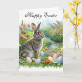 Happy Easter Rabbit and Holiday Eggs  Kaart (Gele Bloem)