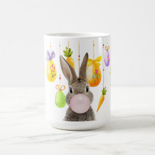 Happy Easter Rabbit Blowing Pink Bubble Gum Koffiemok