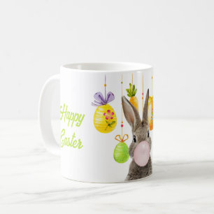 Happy Easter Rabbit Blowing Pink Bubble Gum Koffiemok