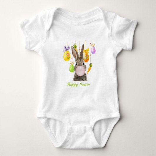 Happy Easter Rabbit Blowing Pink Bubble Gum Romper (Voorkant)