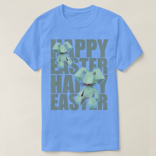 Happy Easter Rabbit Blue 3D Origami Design T-shirt (Design voorkant)