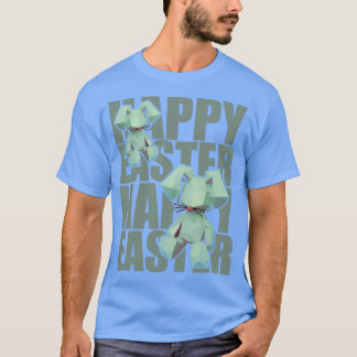 Happy Easter Rabbit Blue 3D Origami Design T-shirt