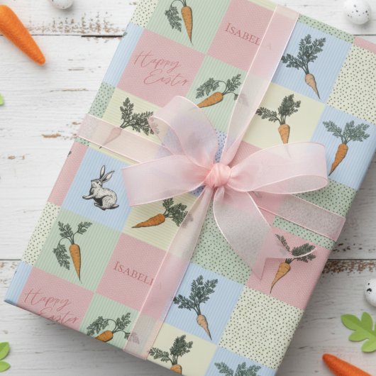 Happy Easter Rabbit & Carrot Square Pattern Cadeaupapier