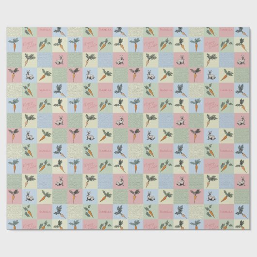 Happy Easter Rabbit & Carrot Square Pattern Cadeaupapier (Vlak)
