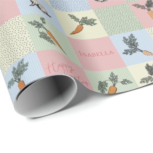 Happy Easter Rabbit & Carrot Square Pattern Cadeaupapier (Rol Hoek)