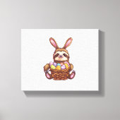 Happy Easter Rabbit Easter Eggs Basket Sloth Pasen Canvas Afdruk (Voorkant)
