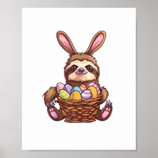 Happy Easter Rabbit Easter Eggs Basket Sloth Pasen Poster (Voorkant)