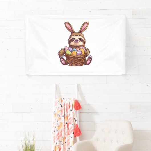 Happy Easter Rabbit Easter Eggs Basket Sloth Pasen Spandoek (Insitu)