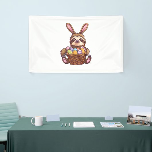 Happy Easter Rabbit Easter Eggs Basket Sloth Pasen Spandoek (Beurs)