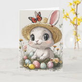 Happy Easter Rabbit Eggs lieveheersbeestje Vlinder Kaart (Gele Bloem)
