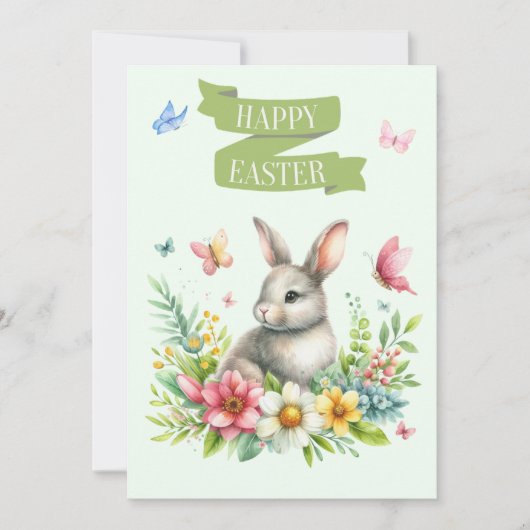 Happy Easter Rabbit en Butterfly Kaart (Voorkant)