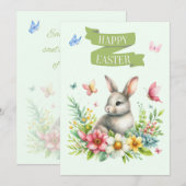 Happy Easter Rabbit en Butterfly Kaart (Voorkant / Achterkant)