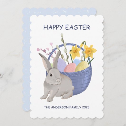 Happy Easter Rabbit Flat Holiday Kaart (Voorkant / Achterkant)