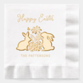 Happy Easter Rabbit Flowers Eggs Persoonlijke naam Folie Servetten (Voorkant)