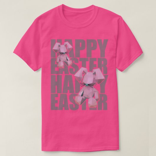 Happy Easter Rabbit roze 3D Origami Design T-shirt (Design voorkant)
