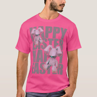Happy Easter Rabbit roze 3D Origami Design T-shirt