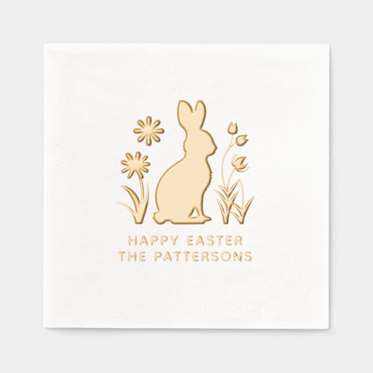Happy Easter Rabbit Spring Flowers gepersonaliseer Folie Servetten (Voorkant)