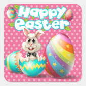 Happy Easter Rabbit Vierkante Sticker (Voorkant)