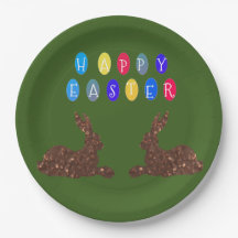 Happy Easter, Rabbits Custom Paper Borden 9 in