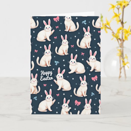 Happy Easter Rabbits Pattern Card Kaart (Gele Bloem)