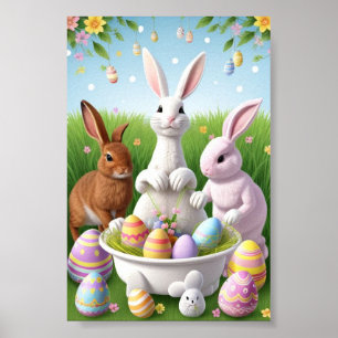 Happy Easter Rabbits Poster