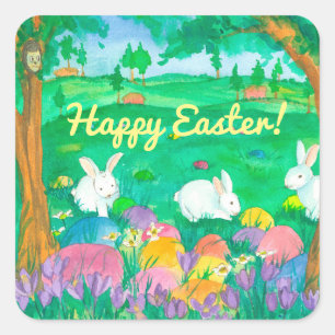 Happy Easter Rabbits Vierkante Sticker