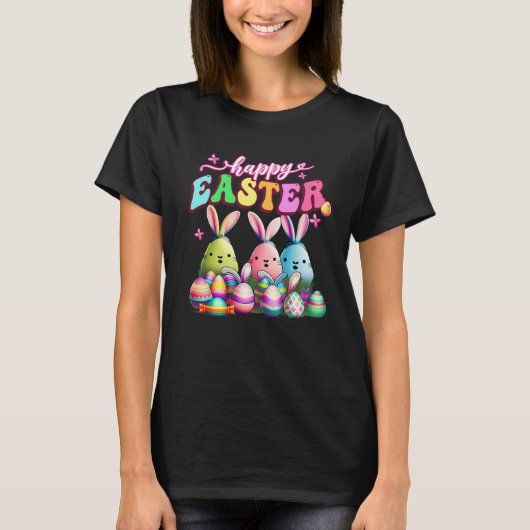 Happy Easter  Rabit Eggs Retro Groovy Bunny Easter T-shirt (Voorkant)