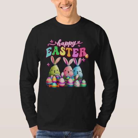 Happy Easter  Rabit Eggs Retro Groovy Bunny Easter T-shirt (Voorkant)