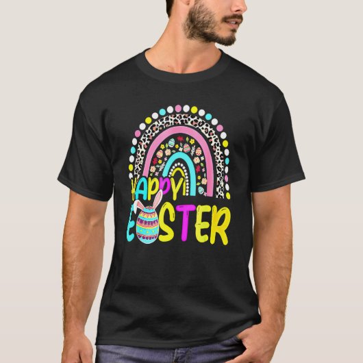 Happy Easter Rainbow Bunny Rabbit Egg Hunting Bask T-shirt (Voorkant)