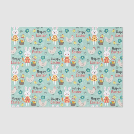 Happy Easter | Rasterkonijnenpatroon voor de slach Tissuepapier (Voorkant)