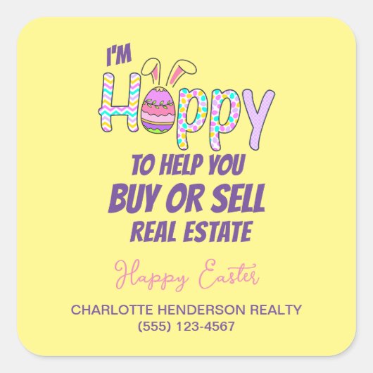 Happy Easter Real Estate Client Cadeau Vierkante Sticker (Voorkant)
