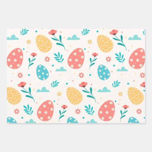 Happy Easter  Red Egg Floral Inpakpapier Vel (Voorkant 2)
