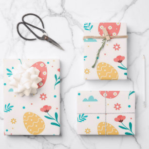 Happy Easter  Red Egg Floral Inpakpapier Vel