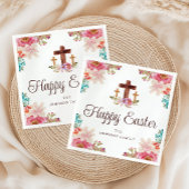 Happy Easter Religious Cross Floral Waterverf Servet