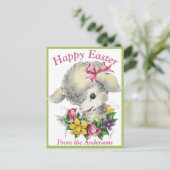 Happy Easter  Retro Baby Lamb Custom Feestdagenkaart (Staand voorkant)