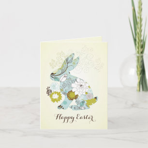 Happy Easter Retro Floral Bunny Feestdagen Kaart
