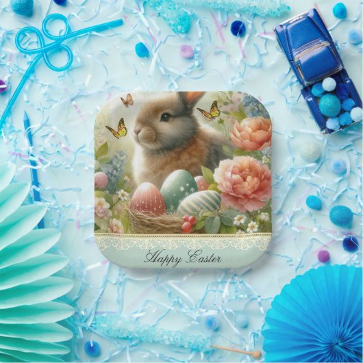 Happy Easter Retro Konijnenpapier Bord (Feest)