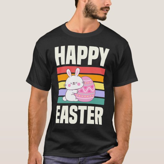 Happy Easter Retro Style Cute Bunny Rabbit T-shirt (Voorkant)
