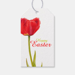 Happy Easter rode tulp waterverf cadeau label Cadeaulabel