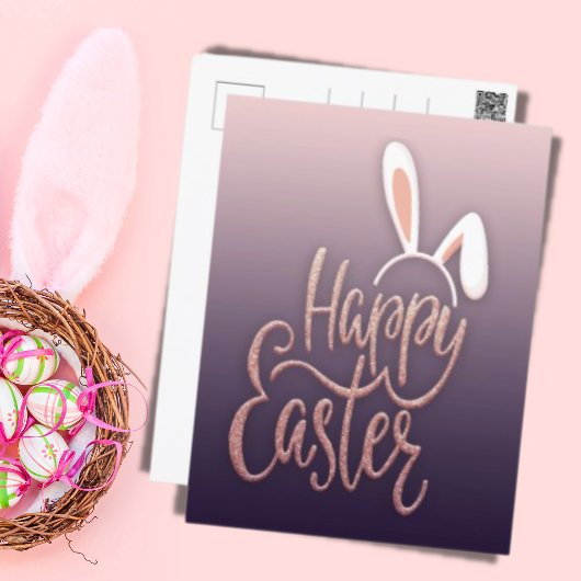 Happy Easter Roos Gold Glitter Holiday Kaart