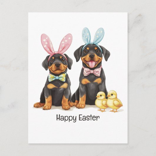 Happy Easter Rottweiler Dogs Bunny Ears Briefkaart (Voorkant)