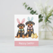 Happy Easter Rottweiler Dogs Bunny Ears Briefkaart (Staand voorkant)