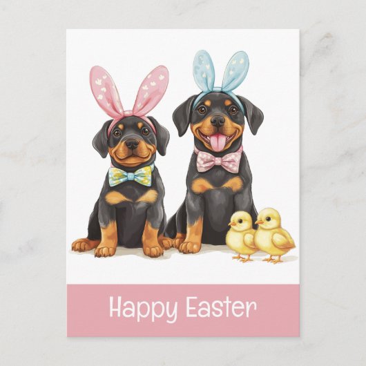 Happy Easter Rottweiler Dogs Bunny Ears Briefkaart (Voorkant)